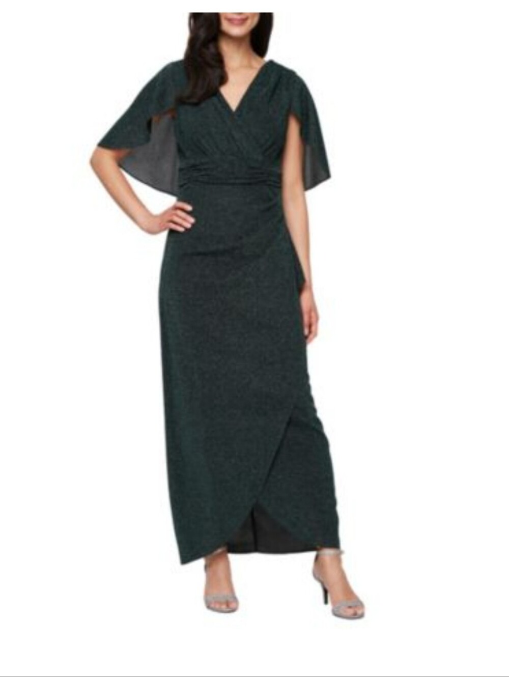 Sparkle Green Wrap-Front Maxi Dress